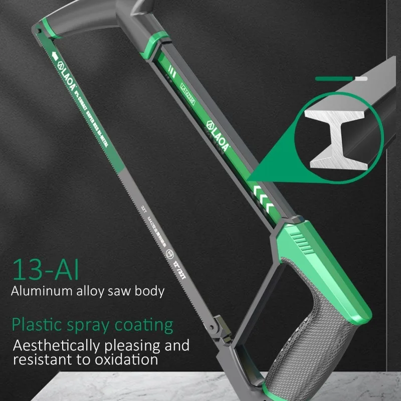 LAOA Heavy Duty 12Inch I-Type Aluminum Hacksaw Frame 45°90° Dual Angle Cutting Anti-slip Handle LA142338