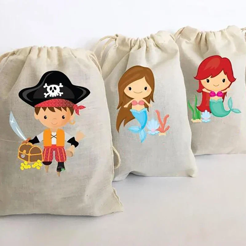 5pcs candy gift Bags Under the Sea Ocean Mermaid pirate Adventure Sailing Geocaching theme boy girl Birthday Party decoration