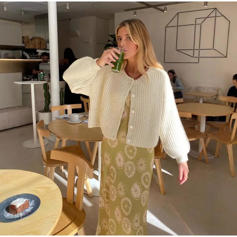Retro Plush Single Breasted Cardigan Women Elegant Loose Solid O-neck Short Sweaters Female Winter Autumn Chic Street Knitwear