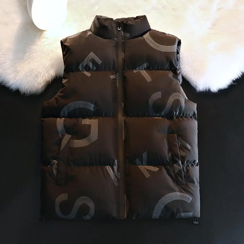 

Winter Men Cotton Padded Waistcoat Stand Collar Zipper Letters Sleeveless Vest Coats Fashion Warm Vest Overcoat chaquetas hombre