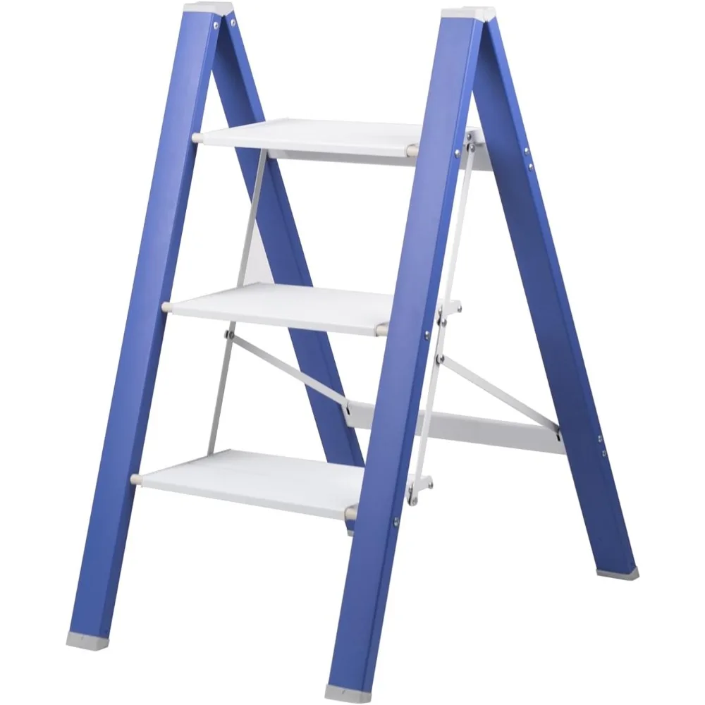 

Aluminum Folding 3-Step Ladder with Anti-Slip Treads, Lightweight and Sturdy for Home and Workshop Use, Supports Up to 330lbs