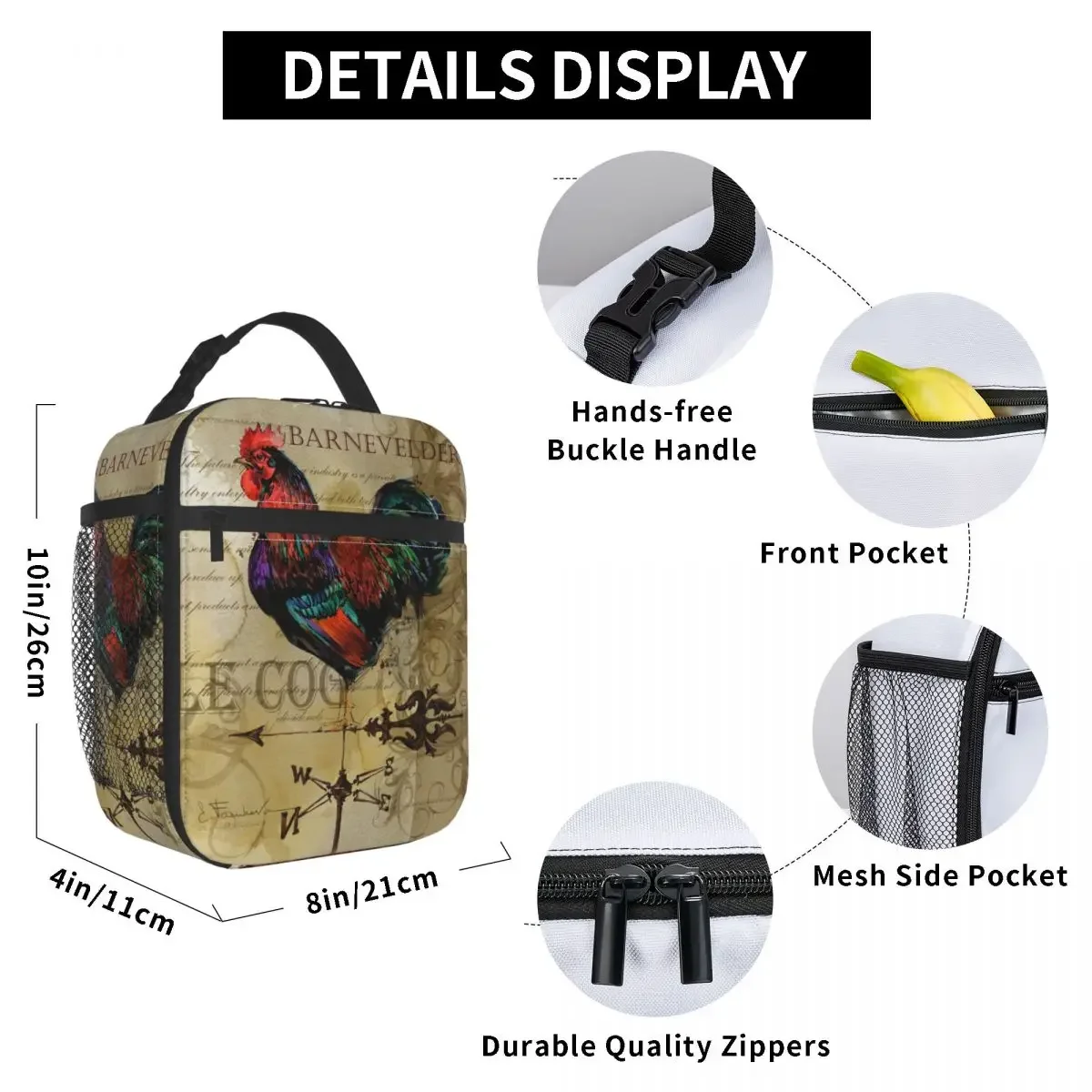 Insulated Lunch Bag Vintage Hen Chicken Rooster Merch Food Box 2023 New Cooler Thermal Bento Box For Work image 5