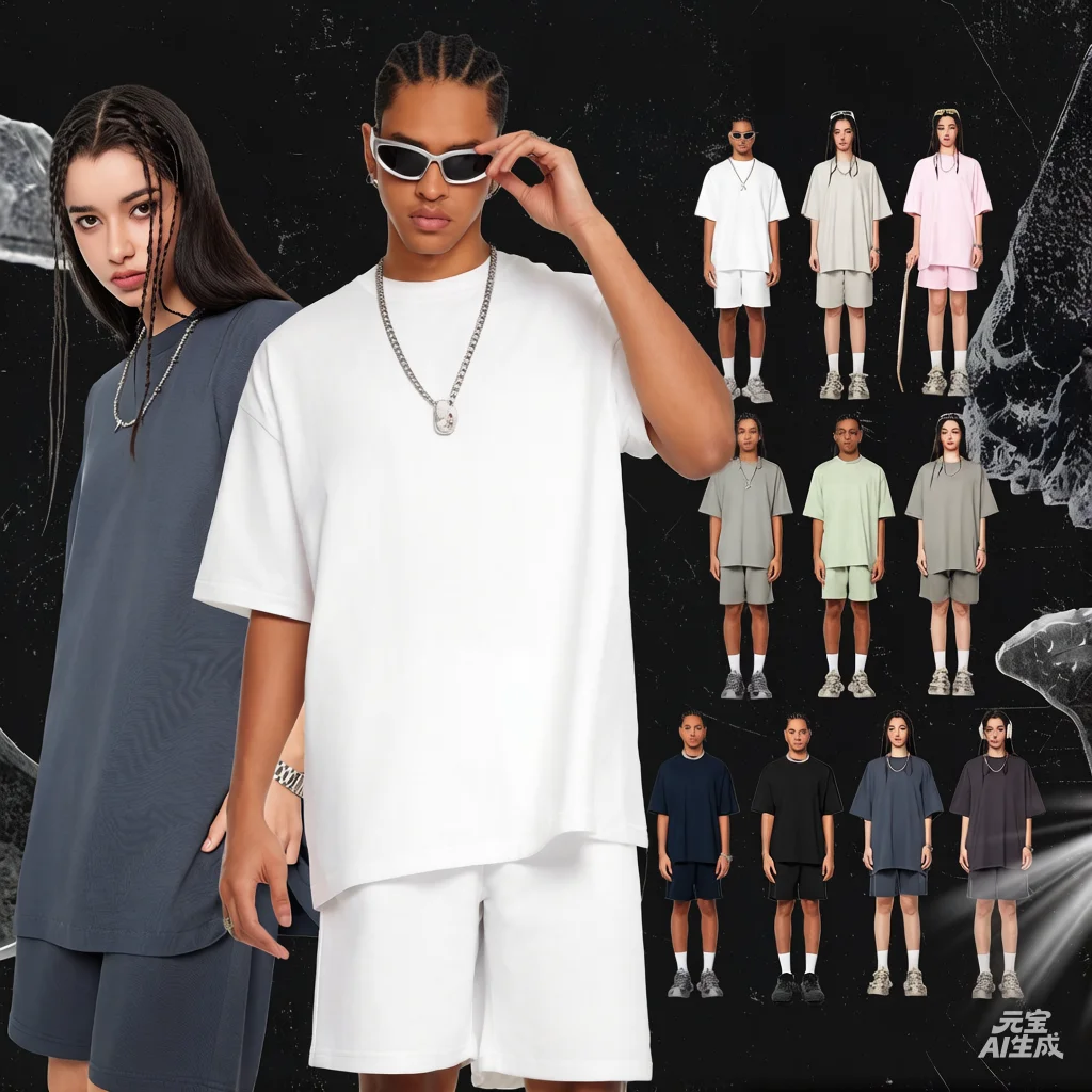 2 piece set quick-drying basic T-shirt and shorts for summer casual relaxed cotton blend beach and sports wear for men and women