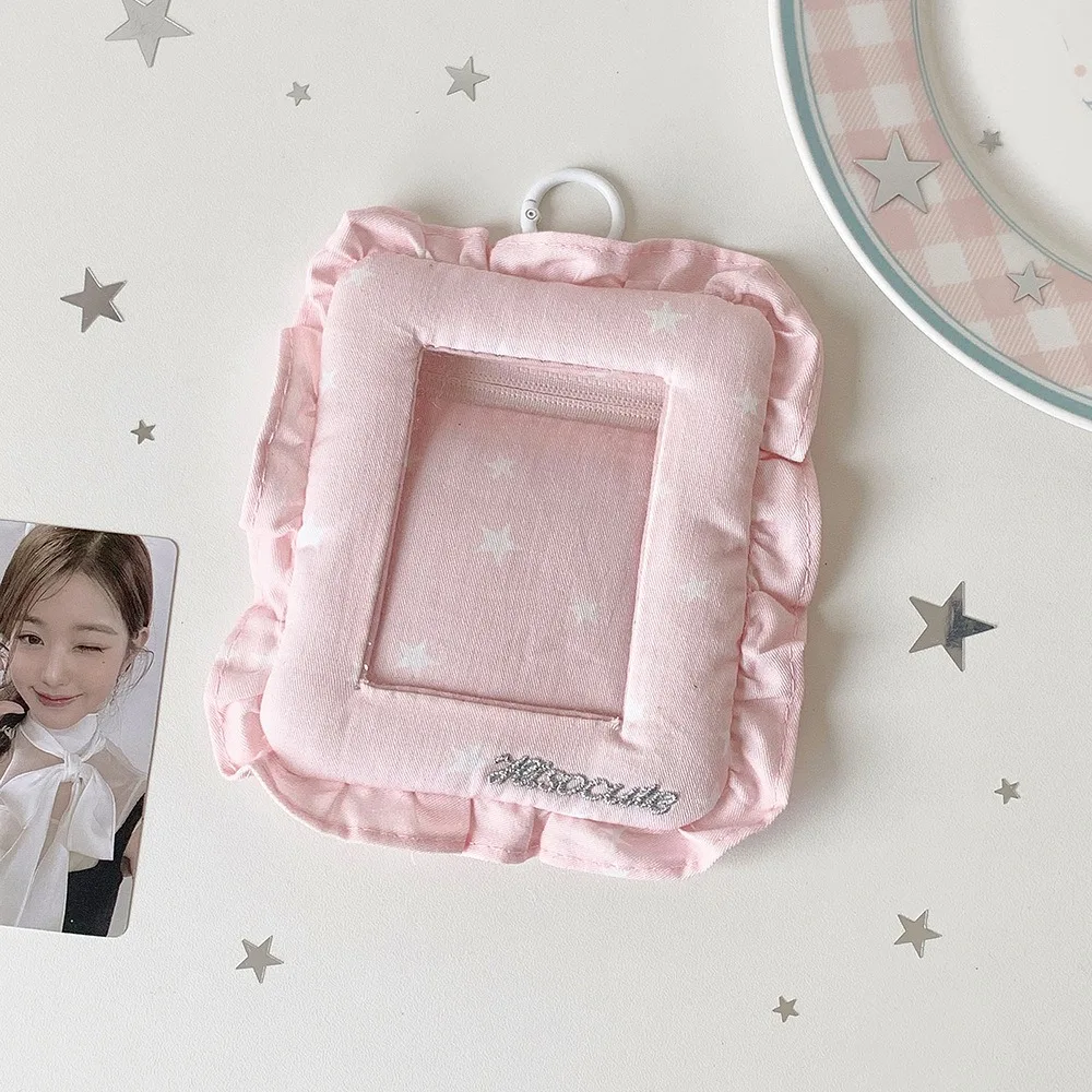 Lace Pillow Photocard Holder Hanging with Keychain Photo Card Frame Display Protector 3 Inch Card Protective Case for Decoration