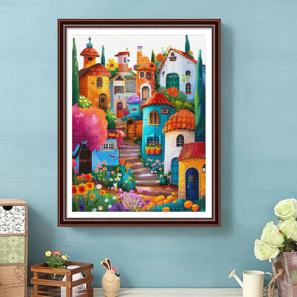 Cartoon Fairy Tale World Colorful Castle Town Scenery Diamond Painting 5D DIY Diamond Mosaic Embroidery Art Home Decoration