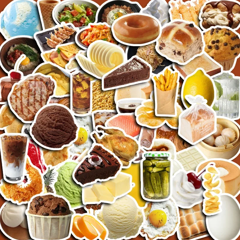 70PCS Ins Stil Einfache Lebensmittel Dessert Pochiertes Ei Milch Tee Aufkleber Graffiti Dekoration Telefon Fall Buch Wasserdicht Aufkleber Spielzeug