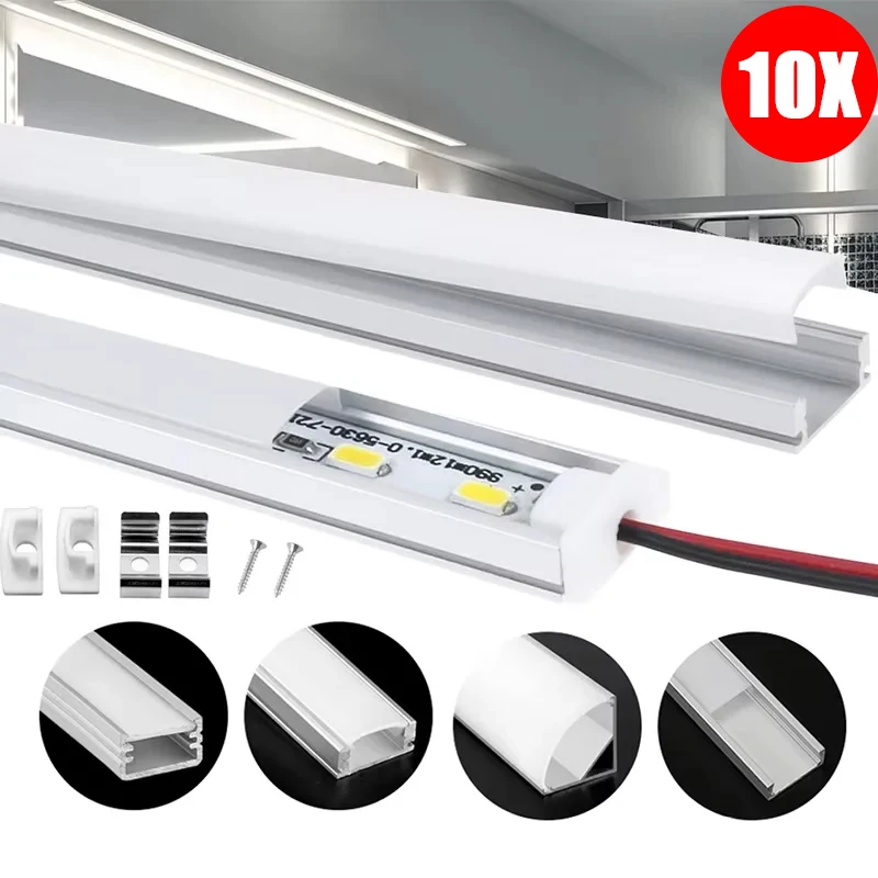 10 Stück Aluminiumprofil LED-Leuchtenhalterung 1M LED-Aluminiumkanal für 5050 2835 LED-Streifen mit PC-Abdeckung