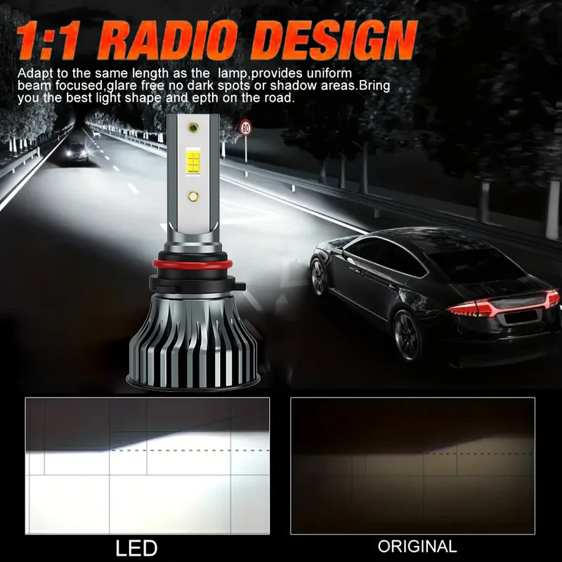 Heyword  LED Car Headlight Bulbs  H4 H7 H11 9005 9006 Compatible 2000000LM Brightness 6000K White Light 12V