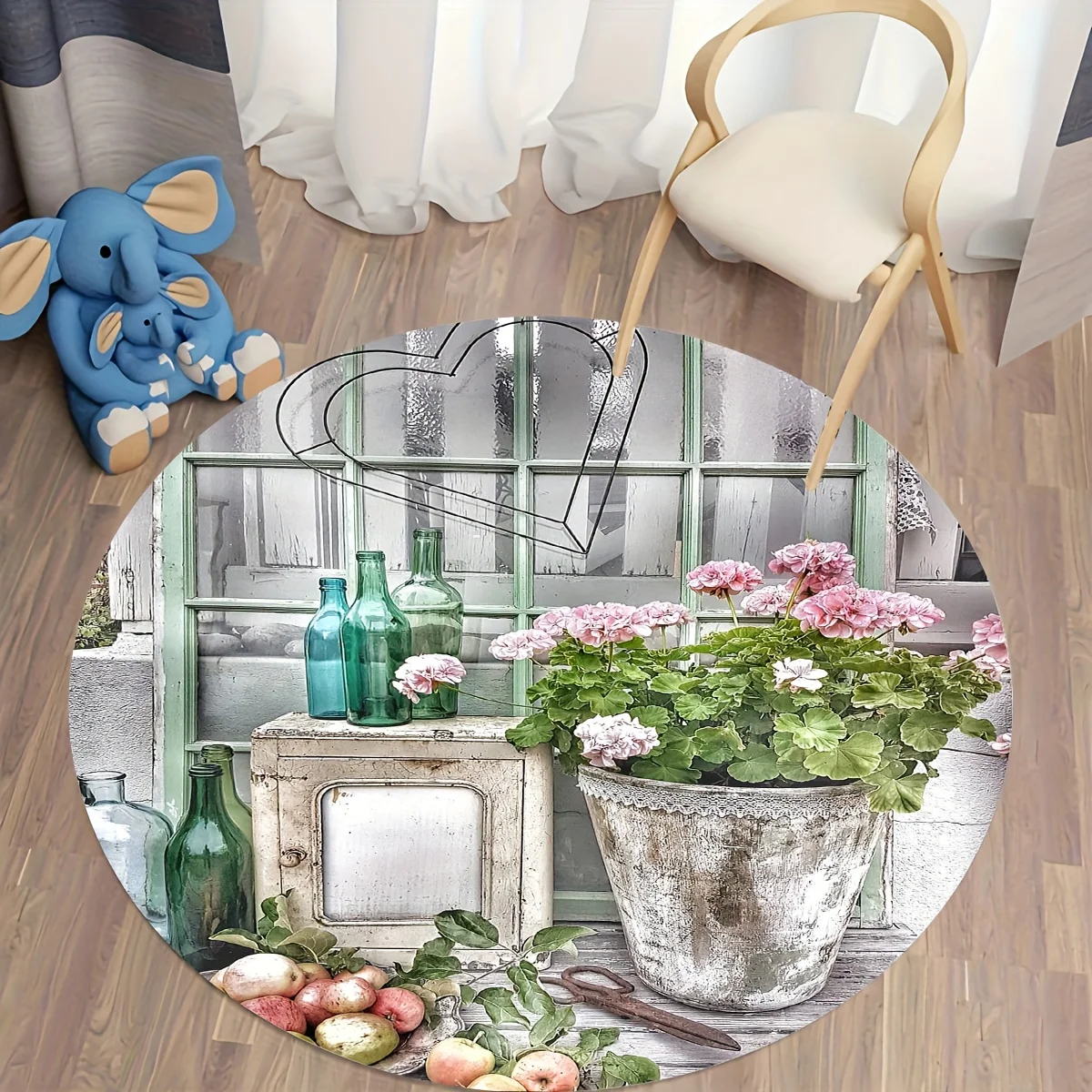 Retro Kitchen Utensil Design Round Mat – Machine Washable Indoor Rug for Living Room, Bedroom & Office