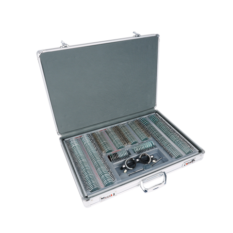 Kit de lentilles d'essai optiques pour test d'optométrie, 266 pièces, avec monture d'essai réglable à cerclage métallique et étui en aluminium