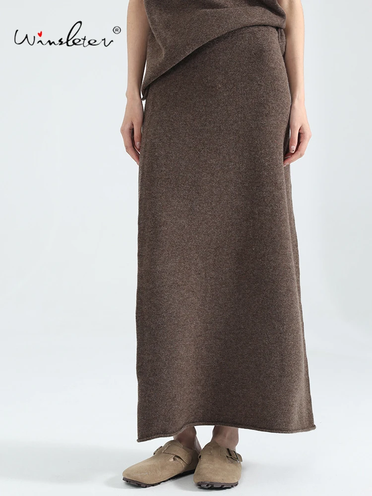 

Winsleter-100%Merino Wool Elegant Skirts, Women High Waist Keep Warm, Versatile Commute Solid Skirt, 2025 Autumn New B58266CC