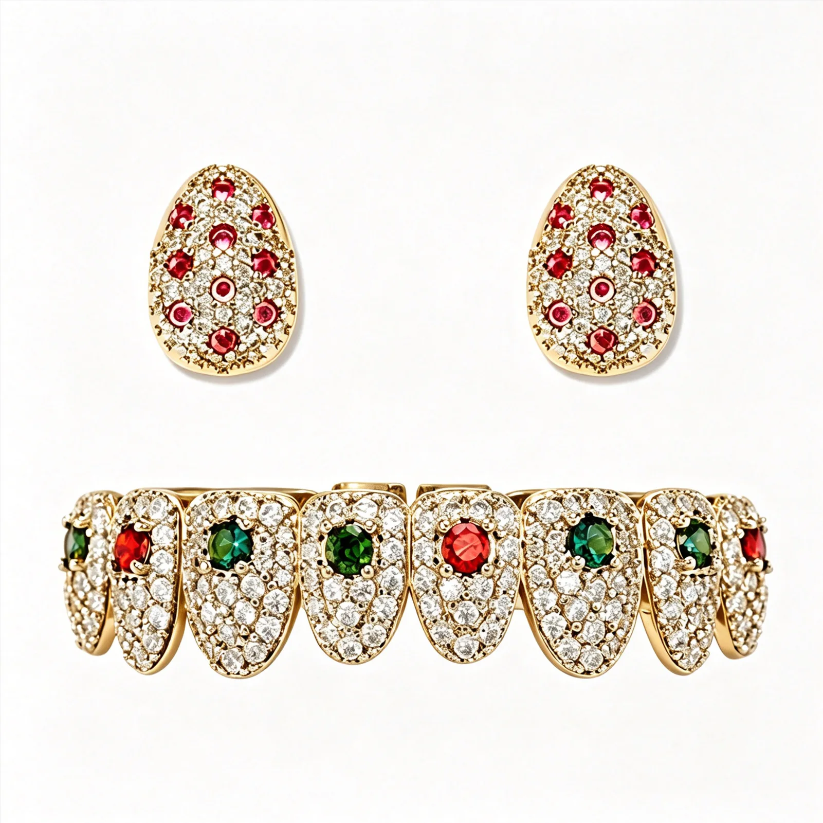 Colorful CZ Grillz Full Pave Gemstone Tooth Cap Set Iced Out Hip Hop Rapper Trendy Combo Jewelry Gift Men Women Jewelry