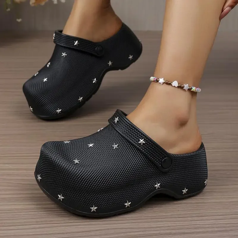 Y2K Metall-Stern Chunky Plateau Clogs Sandalen Damen Sommer 2026 Weiche Dicke Sohle Gartenschuhe Leichte Strandpantoffeln für Frauen – Detail 3