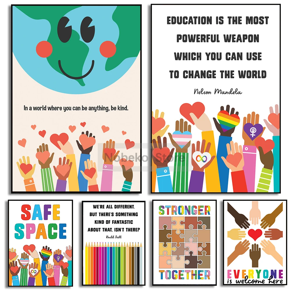 Equality Diversity Education Poster Inspirational Quotes Racism Prints Canvas Painting Wall Art Pictures Home Room School Decor