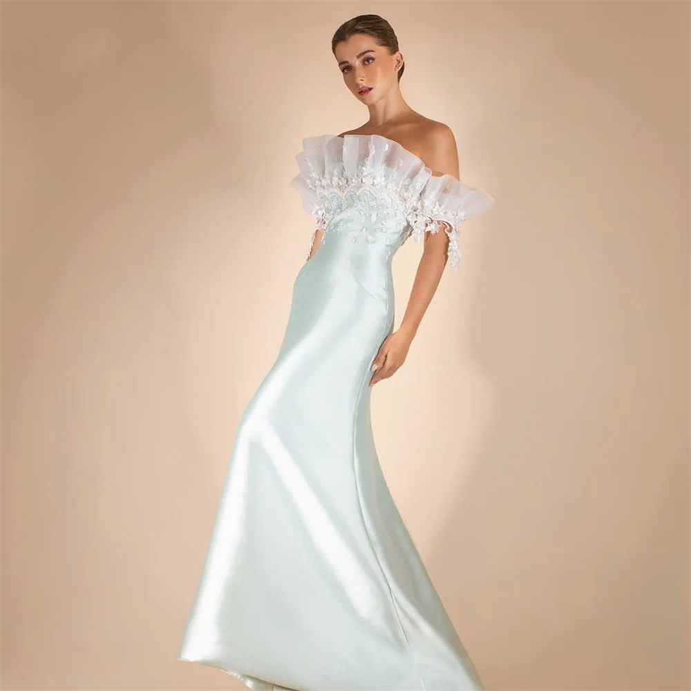 

Customized Formal Gown Prom Dearin Off-the-shoulder Mermaid Floor Length Skirts Open Back Draped Tulle Applique Bespoke Occasi