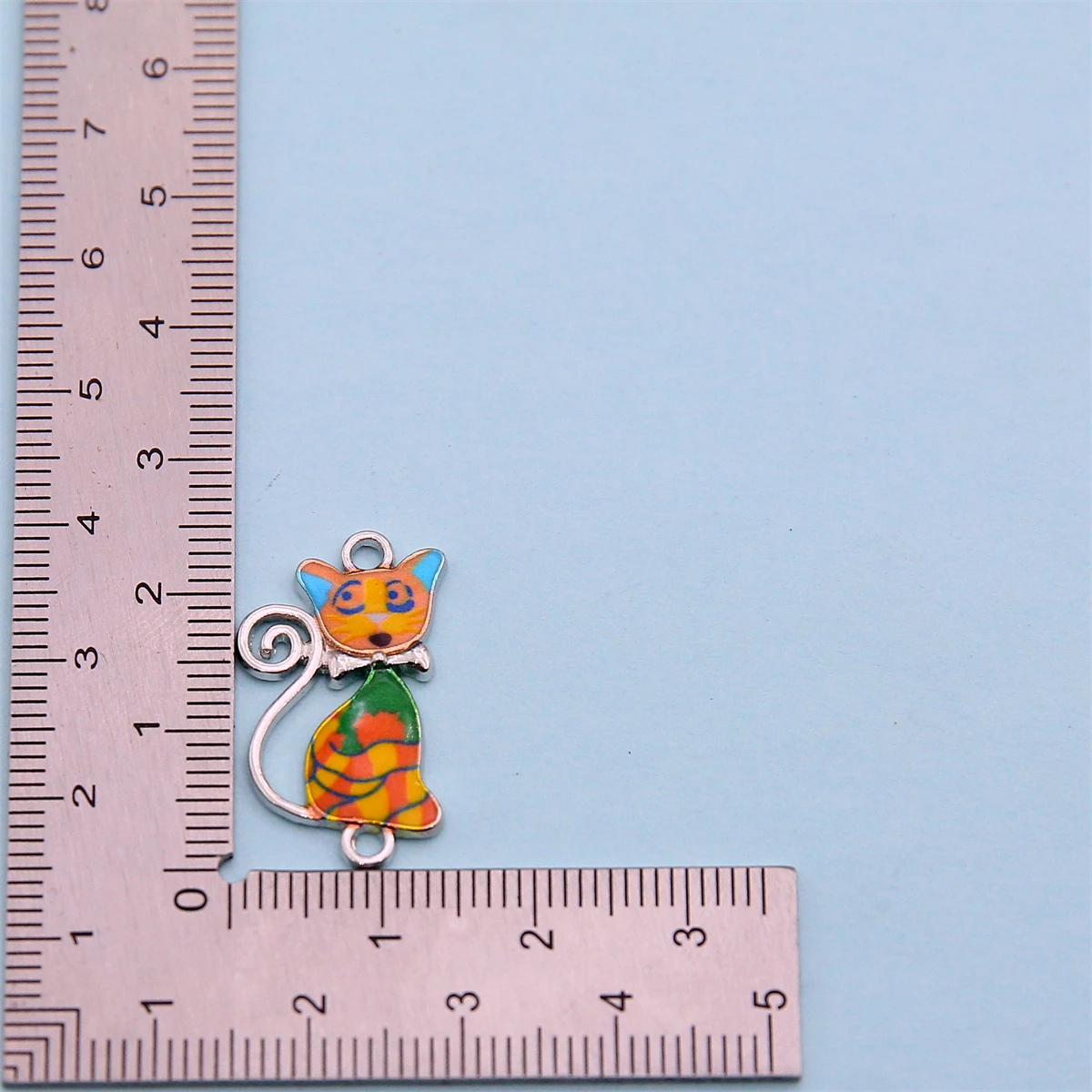 10pcs 25*15mm Mixed Color Cute Printed Cat Jewelry Alloy Connector DIY Cat Tag Earrings Pendant Enamel Pendant