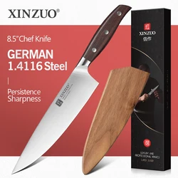 XINZUO 8'' Chef Knife German DIN 1.4116 Steel Kitchen Knives Stainless Steel Meat Vegetables Knife Kitchen Red Sandalwood Handle