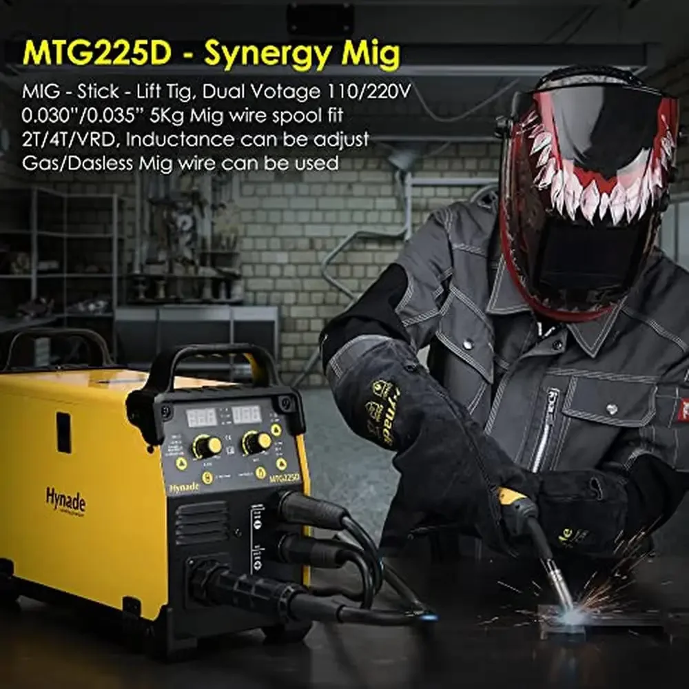 3-in-1 Multiprocess Welder 225A Mig/Lift Tig/Stick Welder Dual Voltage 110/220V Gas/Gasless Synergic Function Auto Compensation