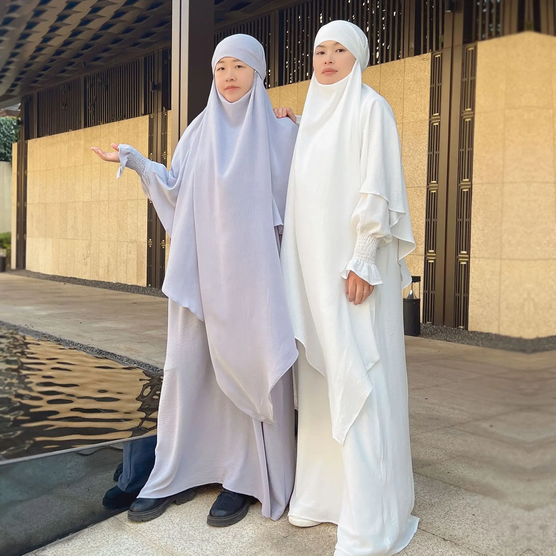 

2 Pcs Muslim Set Ramadan Muslim Woman Jilbab Abaya +2 Layers Hijab Suit Long Khimar Niqab Set Overhead Prayer Dress Islam Outfit