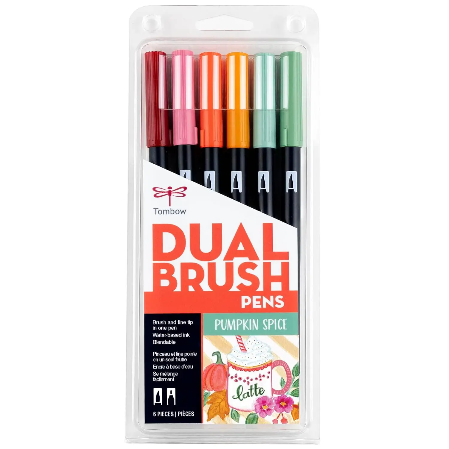 Set di 6 pennarelli artistici Pumpkin Spice Dual Brush, colori vivaci per disegnare e creare