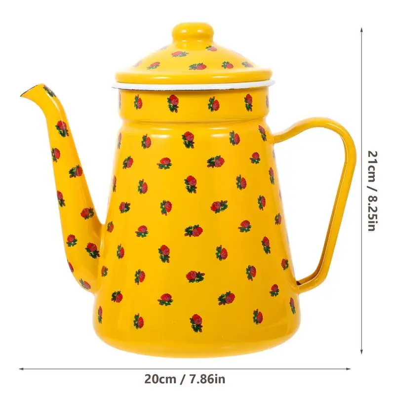 1.5L Kitchen Home Tea Drip Coffee Maker Campfire Kettle Campfire Coffee Pot Camping Teapot Enamel Coffee Pot for Coffee Tea