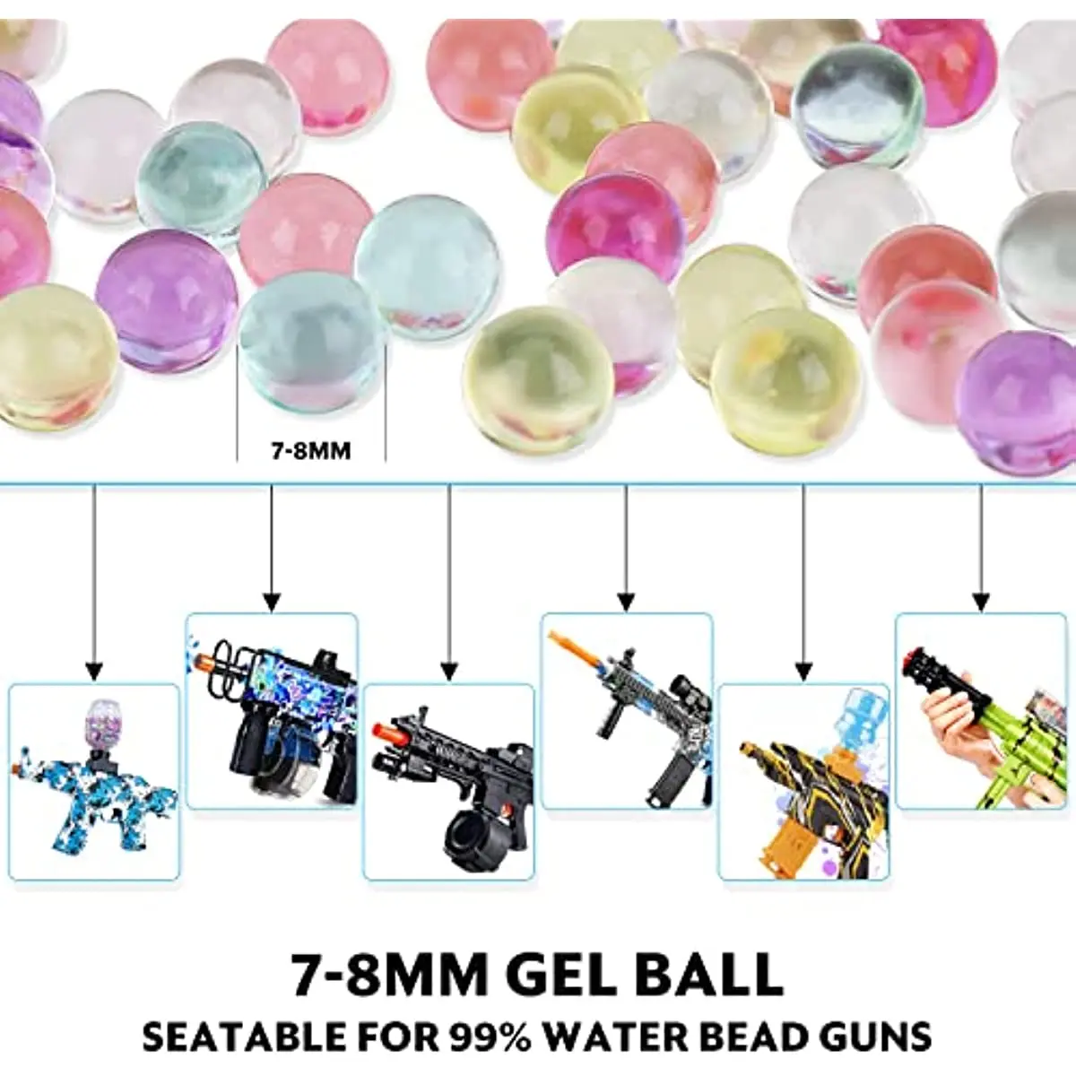 5000Pcs Gel Ball Gun Blaster Refill Ammo Water Beads 7-8mm Splat Bullets Growing Rainbow Splatrball for Gel Blaster Gun Balls