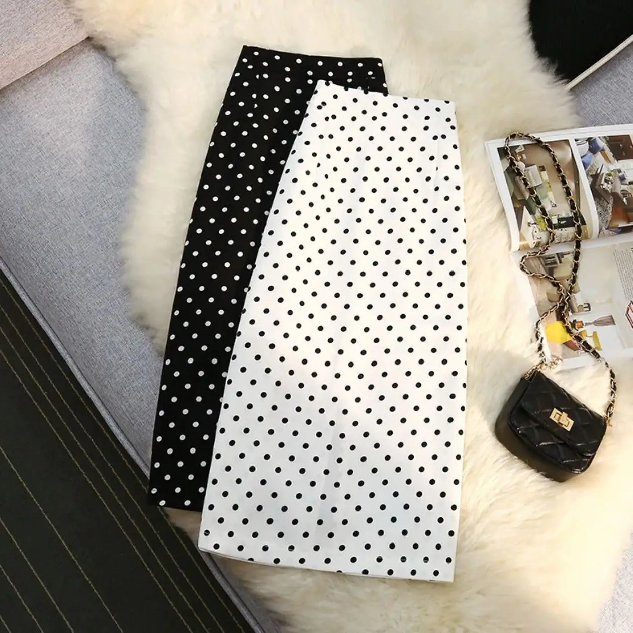 Design Slim Thin White Internet Celebrity Popular Skirts Women Spring Summer High Waist A-Line Dot Skirts Female Long Skirts