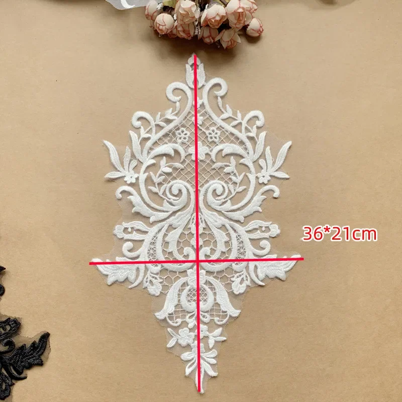 2PCS Grid Pattern Embroidery Embroidered Lace Leaf Flowers Patch Handmade DIY Wedding Dress Chest Backs Accessories RS4163