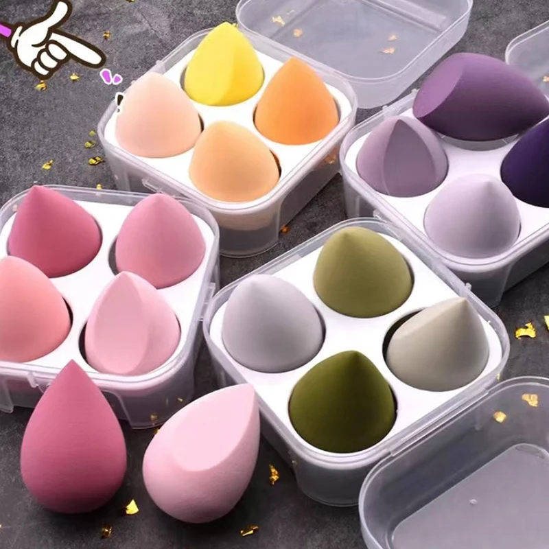 

4 Pcs/box Soft Sponge Beauty Cosmetic Eggs Concealer Foundation Dry Wet Use Makeup Tools Pink Purple Cosmetics Puffs Applicator