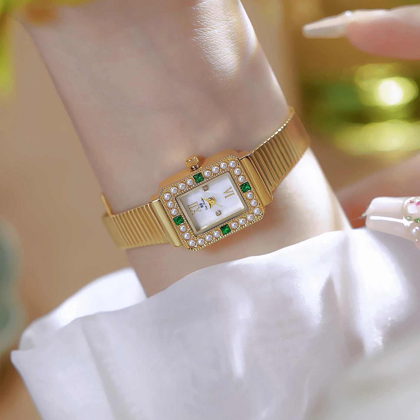 Original BS Women Watches Luxury Stainless Steel Gold Vintage Watch Women Fashion Square Quartz Wristwatches Ladies Gifts