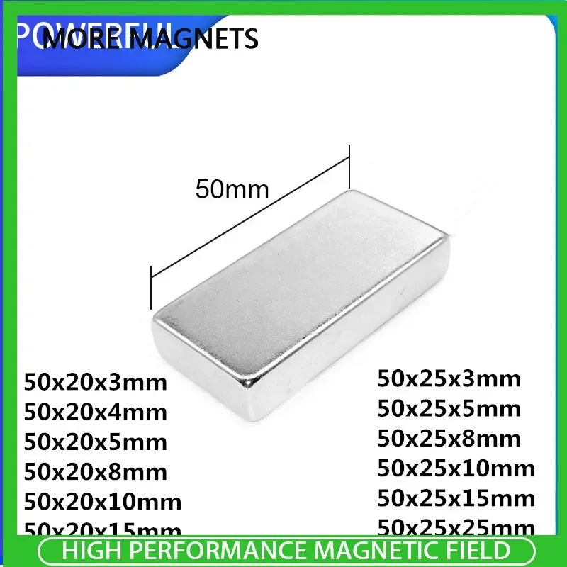 

N35 Block Strong Permanent Magnets Magnetic imanes 50x20x3 50x20x8 50x20x10 50x20x15 50x25x3 50x25x5 50x25x10 50x25x25