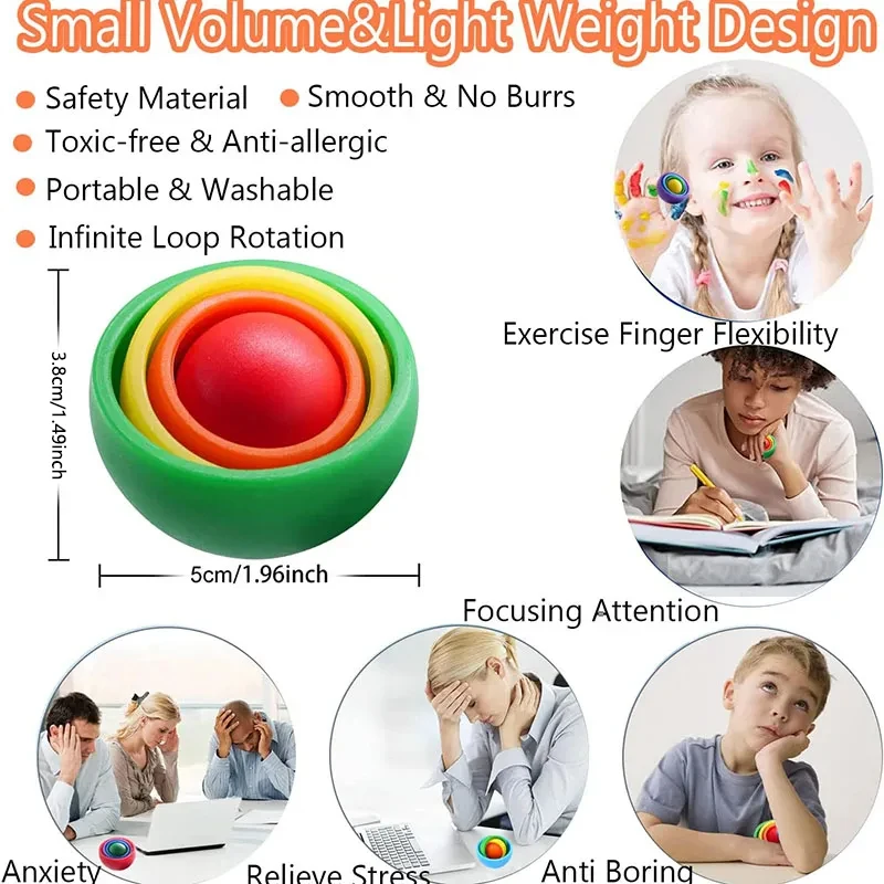 ثلاثية الأبعاد دوران الكرة تململ الدوران اللعب الحسية اليد تململ سبينر الجيروسكوب للأطفال المراهقين الكبار الأطفال ADHD التوحد الإجهاد الإغاثة