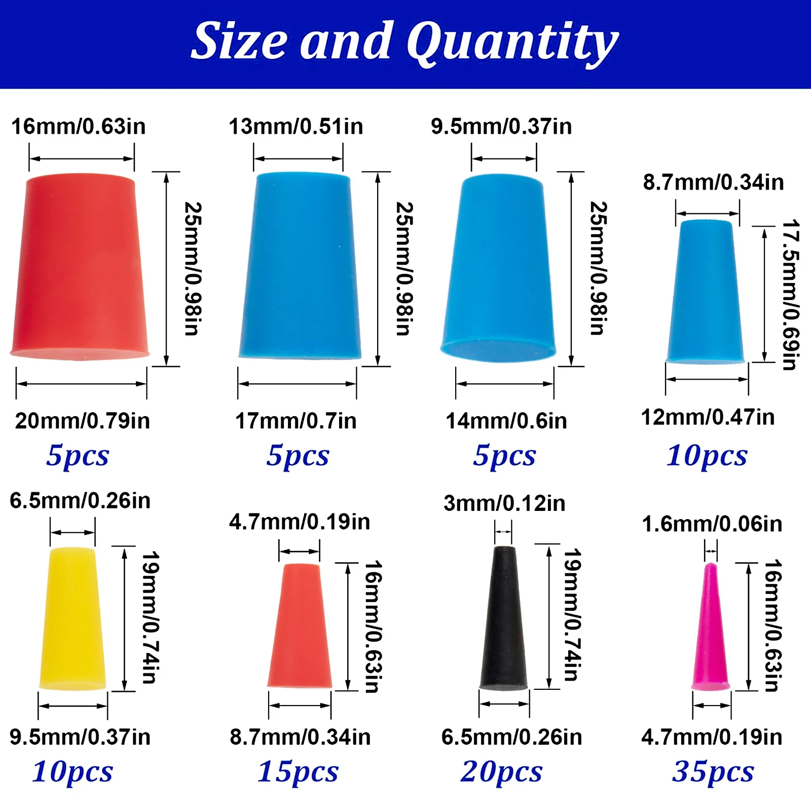 Silicone Cone Masking Kit 105 Pieces Heat Resistant for Powder Coating Electroplating Anodizing Sandblasting with Storage Box