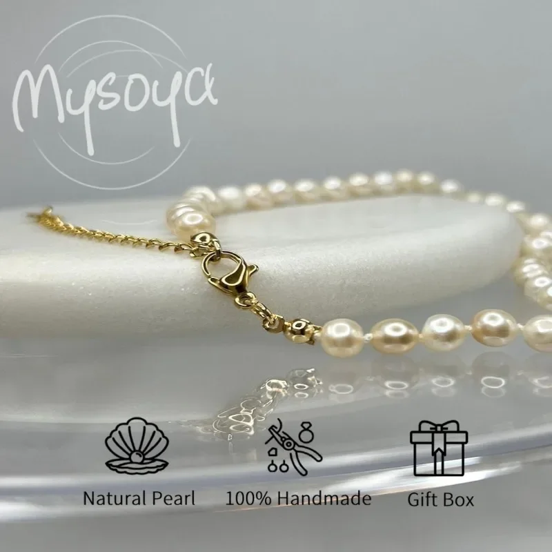 

MYSOYA White Freshwater Pearl Bracelet 5-6mm With Gift Box For Her/Him Birthday/Wedding/Christmas/New Year/Valentine's Day Gift