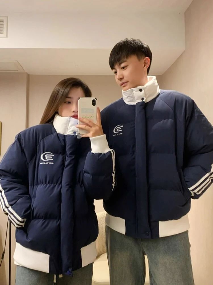 

Men's Cleanfit ort Padded Jaet Color Blo down Cotton Coat Thi Warm Winter Outerwear Tee Bars Stripe Splicing