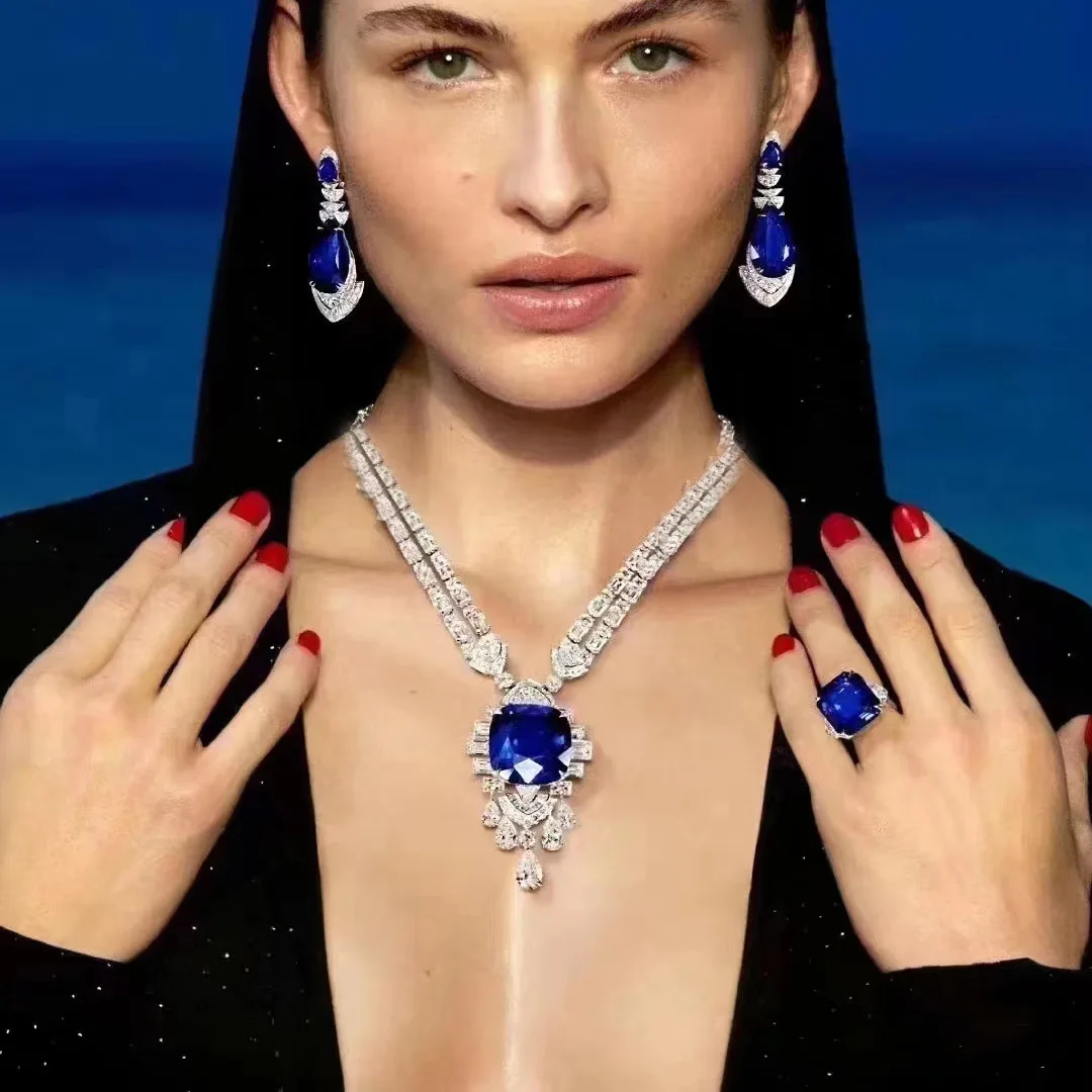 Fashion Wedding Party Premium Sapphire  for Women All-match Personality Fashion Trend Daily Accessories Jewelry Gift