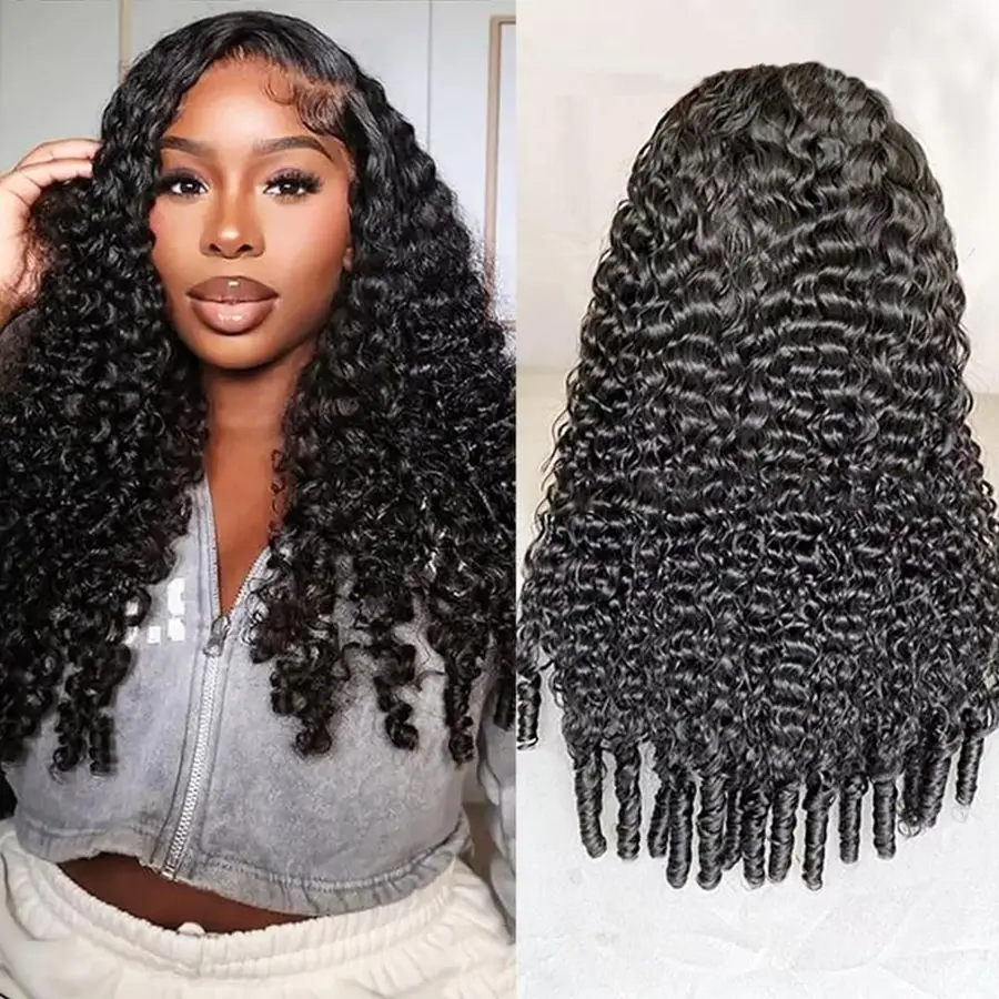 

Wig Human Hair for Women 14 Inch Burmese Curly Glueless ClipIn Wigs 250 Density 3 IN 1 Half Wigs Flip Over Beginner Friendly Go