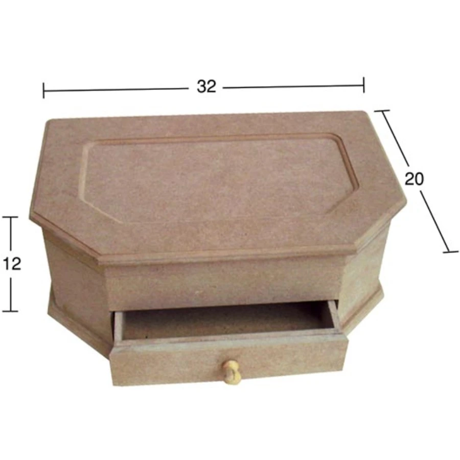 KU257 Drawers Square Box, Unpainted Raw Wood Mdf Box