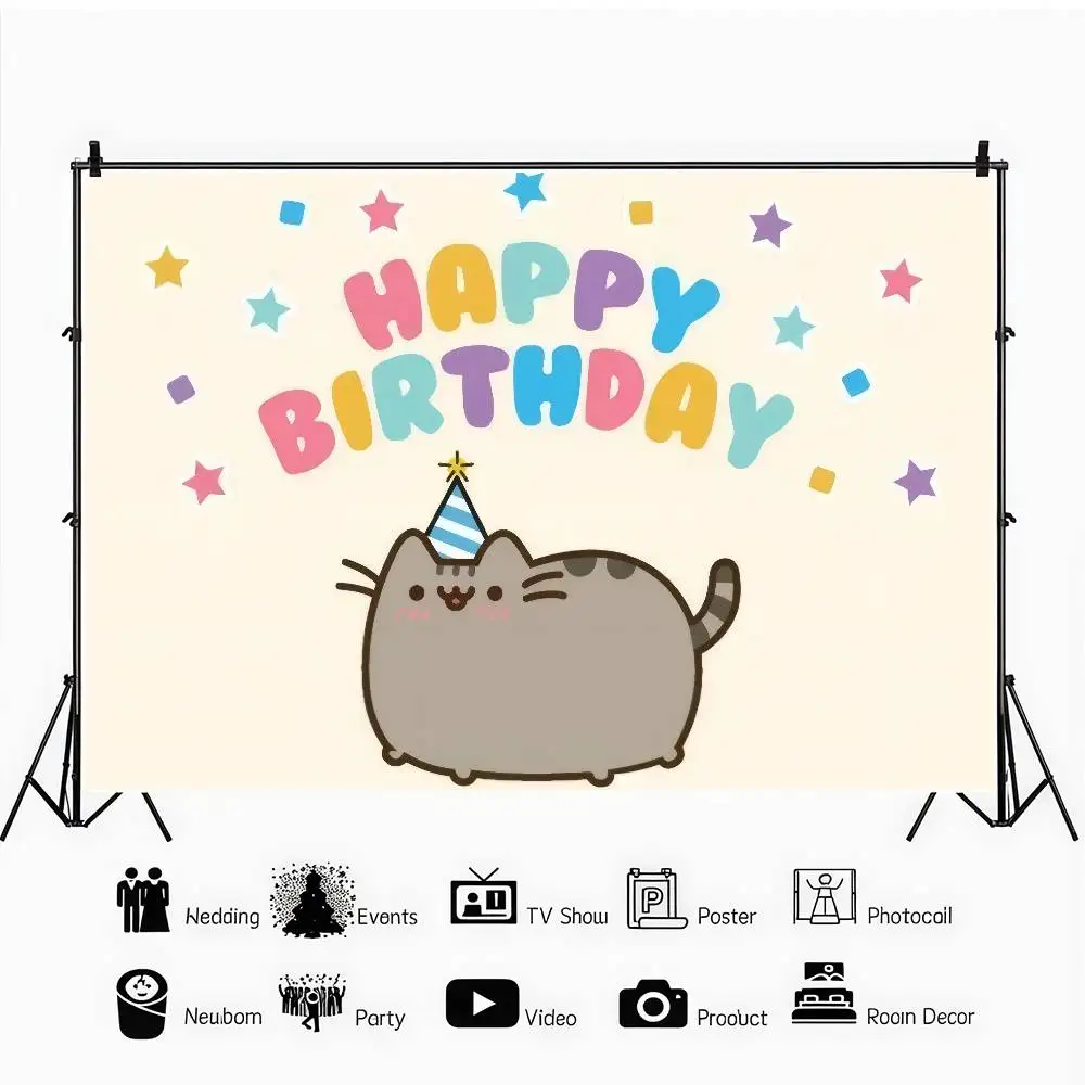 Anime P-P-Pusheen Katze Geburtstag Hintergrund Produktfotografie Requisiten Fotostudio Party Dekoration Tapeten – Detail 14