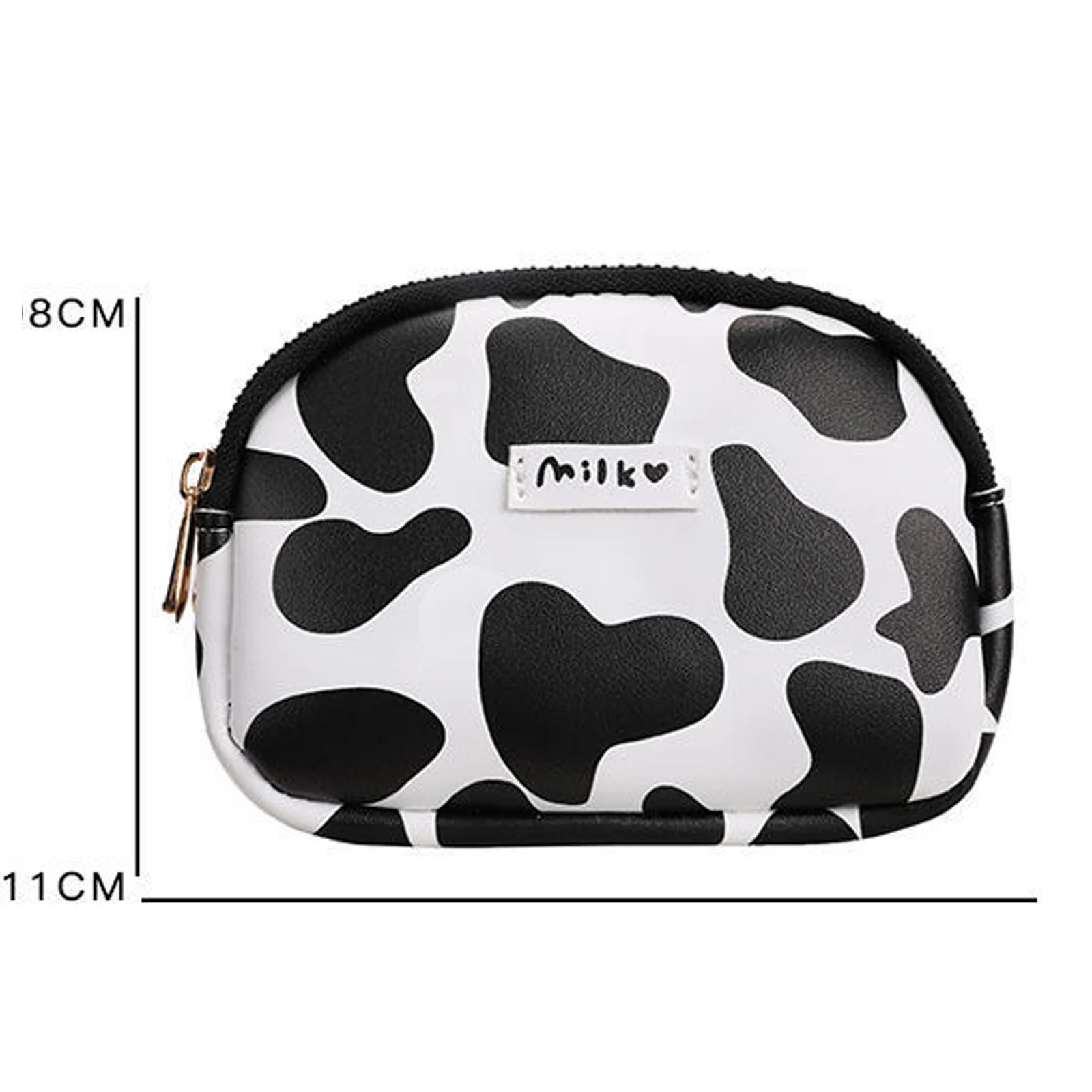 Cute Cow Pattern Coin Purse for Women Card Wallet Students Double Pocket Zipper Key Bag Portable Lipstick Bank Card Storage Bag