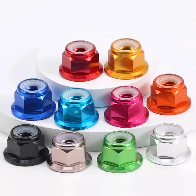 M2-M8 Aluminum Alloy Flange Lock Nuts - Multi-Color with Nylon Ring, Anti-Vibration Fasteners