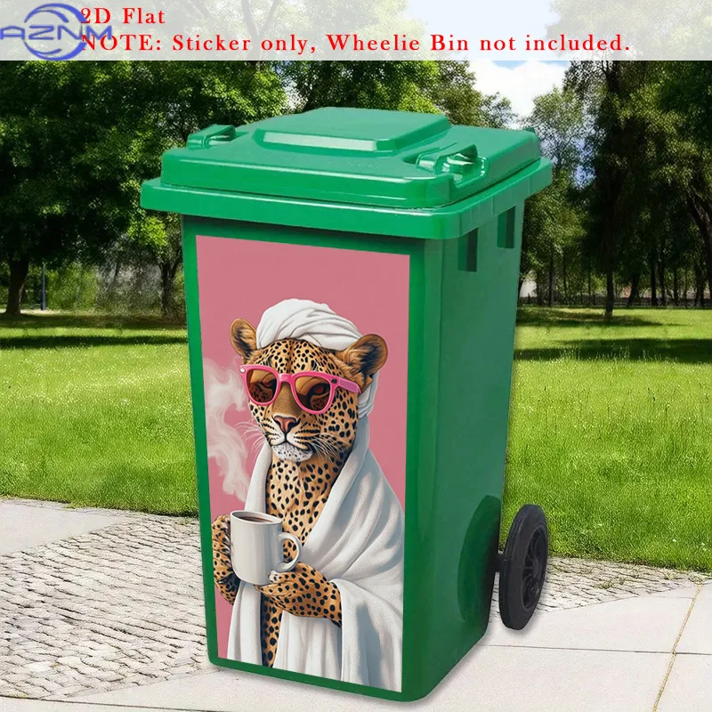 2D Flat 1pc Pink Fashion Glasses Trash Can Mural Sticker, Leopard Bathrobe Self-Adhesive Removable Stickers, Abstract Stickers