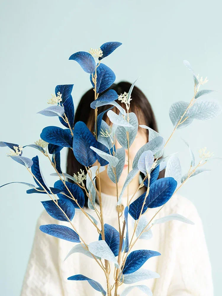 Fleurs artificielles feuilles d'eucalyptus branche fausse plante décoration pour mariage maison Arrangement floral bleu rose décor d'eucalyptus