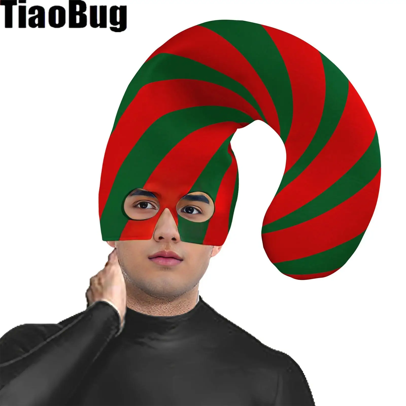 

Candy Cane Hat Funny Christmas Striped Headwear Face Cover Elf Hat for Xmas Parties Stage Performance