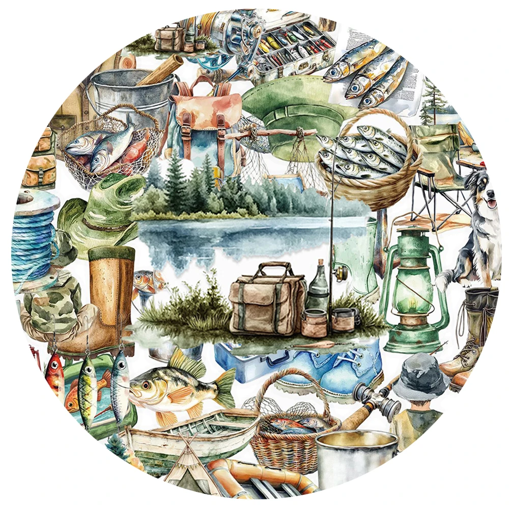 

10/30/50pcs Vintage Outdoor Fishing Stickers Cartoon Transparent Decals Luggage Scrapbook Phone Funny Graffiti Sticker Wholesale