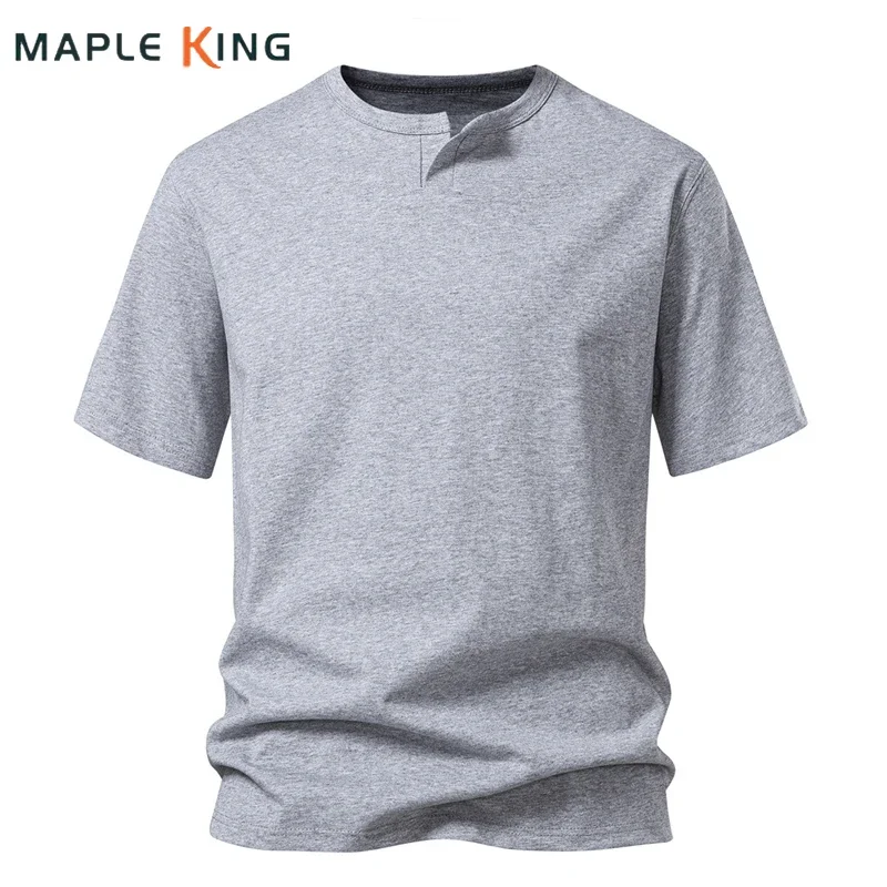 

Мужская одежда, винтажные футболки, лето 2025 года, с коротким рукавом, однотонная уличная одежда с открытым круглым воротником, роскошная дизайнерская мужская футболка