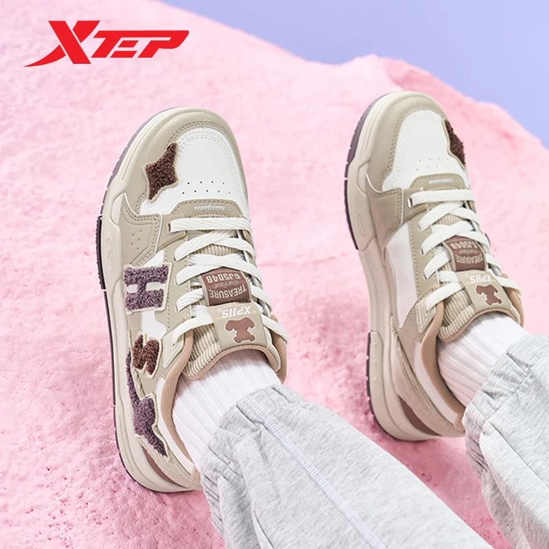 Xtep Skateboarding Shoes Women Mixed Color Cute Wear-Resistant Sport Shoes Cushioning Shock Absorption Sneakers 977418310014