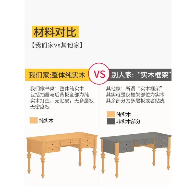 American country solid wood desk and chair combination computer desk simple home writing desk against