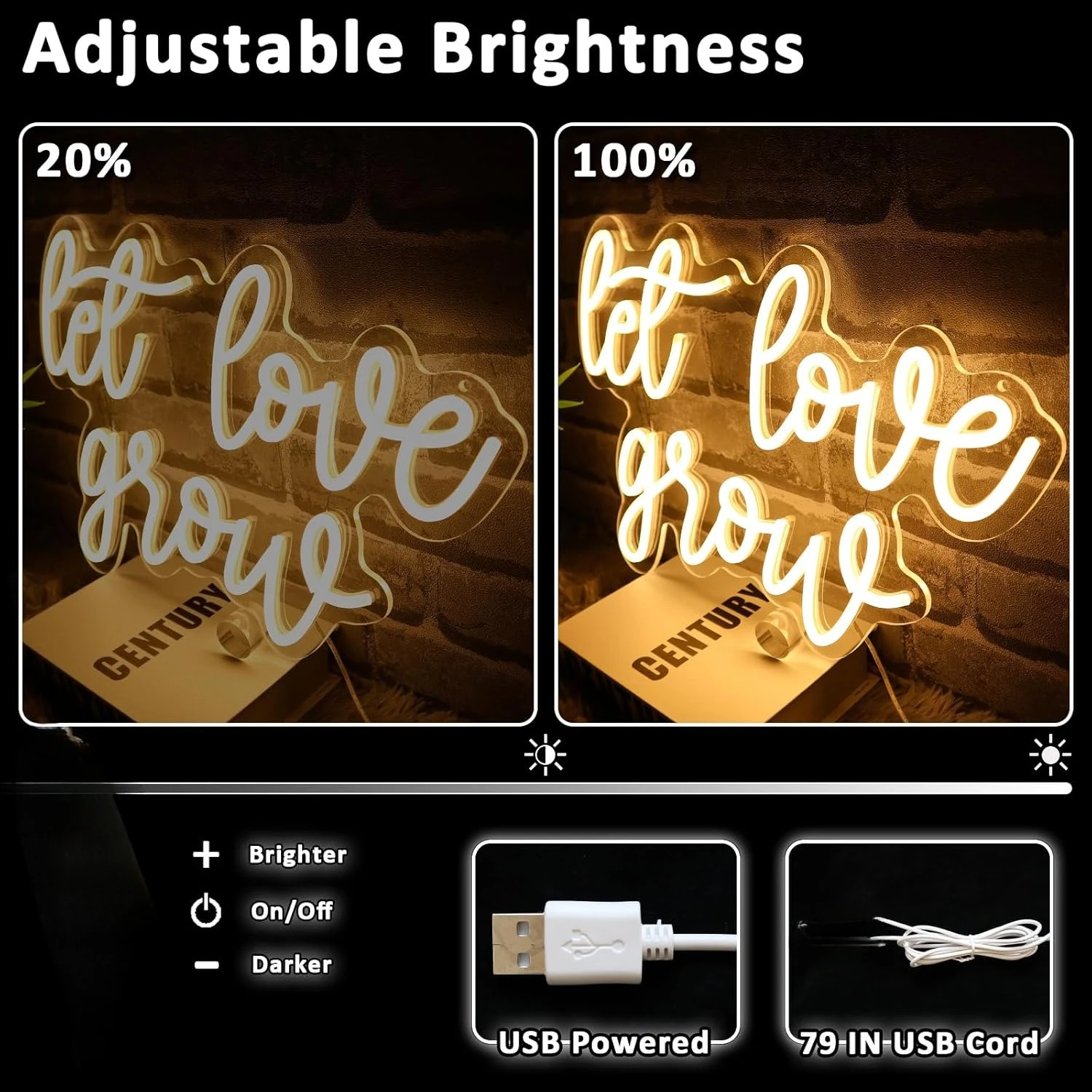 Let Love Grow Neon Sign USB Powered Aesthetic LED Light for Wedding Party Bridal Shower Engagement Bedroom Decoration Gift