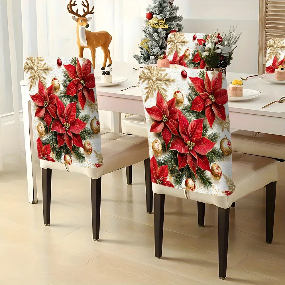 2/4/6pcs Christmas red one-piece golden snowflake pattern printed short plush back cover, for Christmas party decoration
